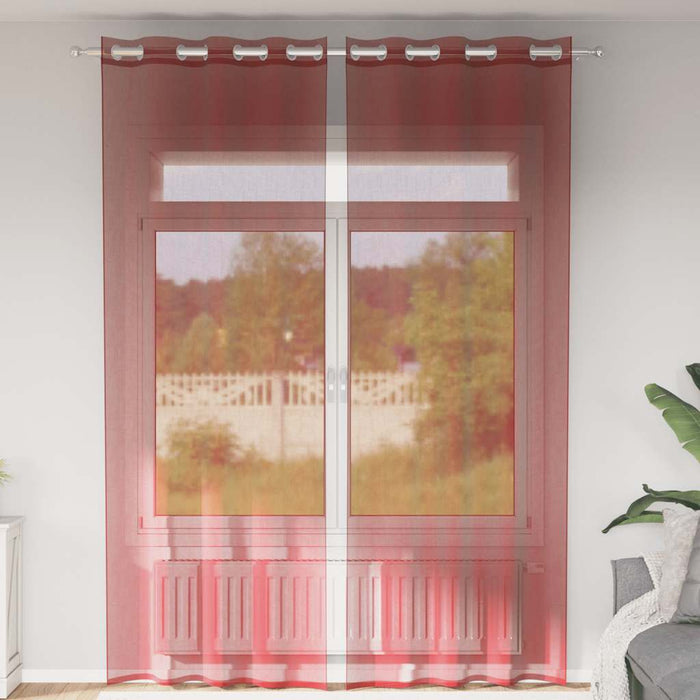Tende in Voile con Occhielli 2 pz Rosso Vino 4102160
