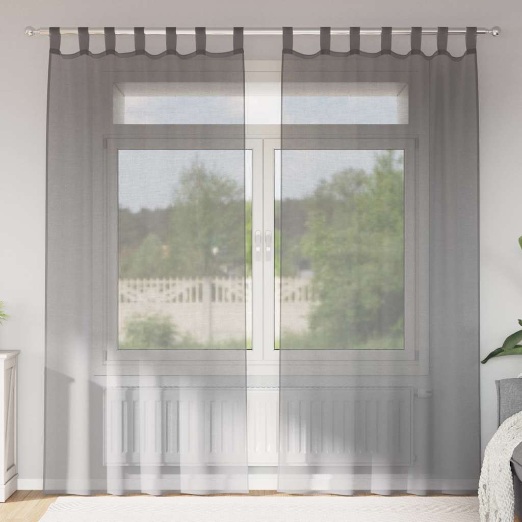 Tende in Voile con Passanti 2 pz Grigio Scuro 140x225 cm 4102273