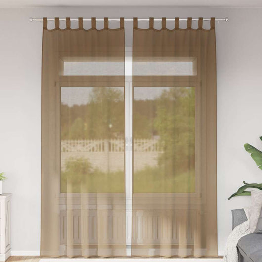 Tende in Voile con Passanti 2 pz Marrone Chiaro 140x260 cm 4102315