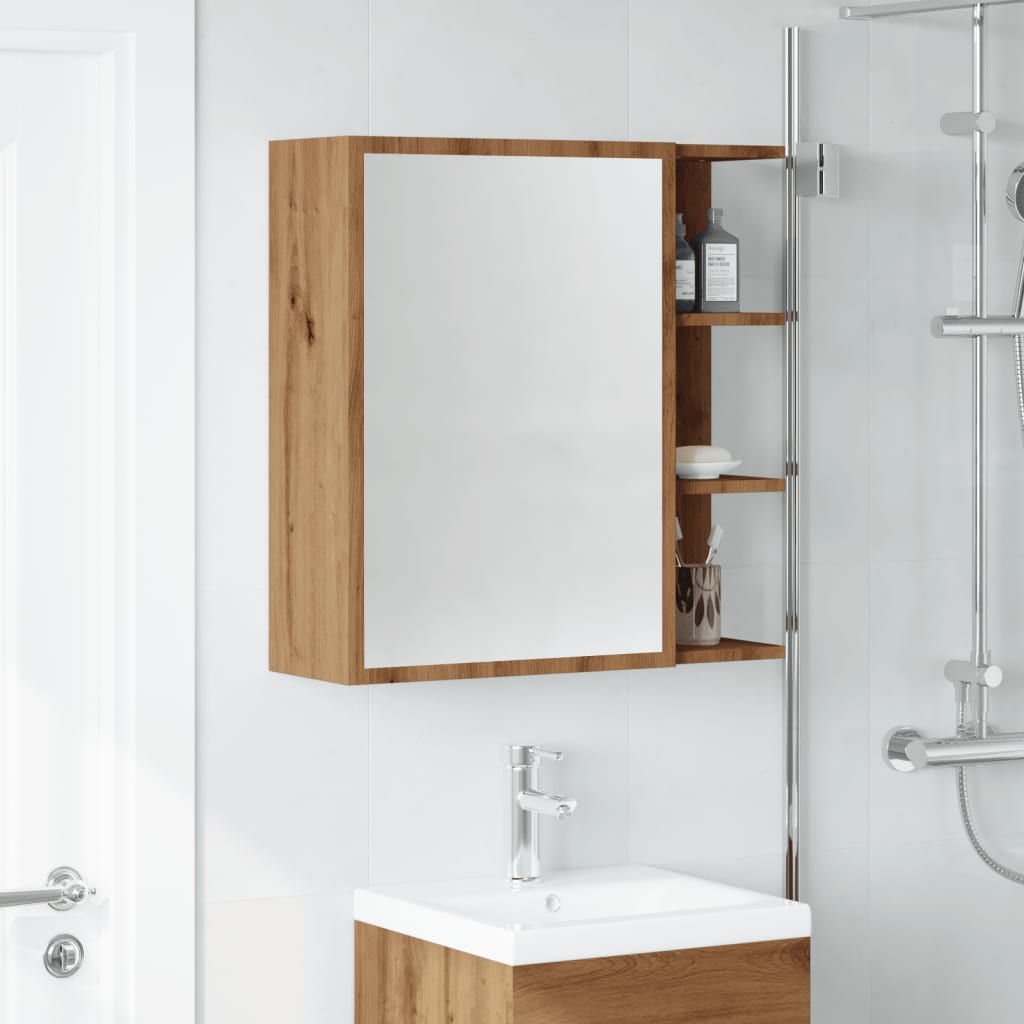 Mobile Bagno con Specchio Rovere 62,5x20,5x64 cm Multistrato 856178