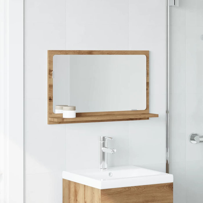 Mobile Bagno Specchio-Mensola con Specchio Rovere Artigianale 60x11x37 cm Truciolato