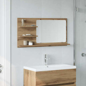 Mobile Bagno Specchio-Mensola con Specchio Rovere Artigianale 90x11x45 cm Truciolato