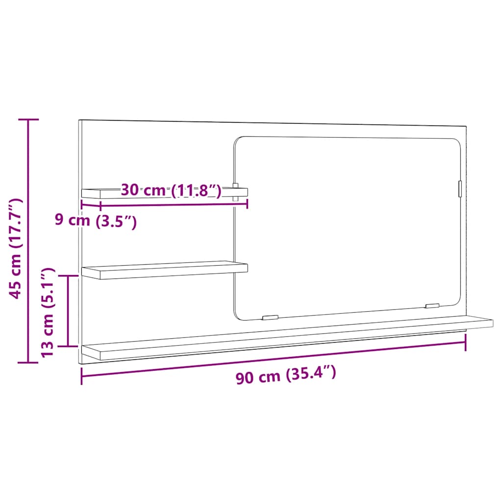 vidaXL Mobile Bagno Specchio Rovere Artigianale 90x11x45 cm Truciolato