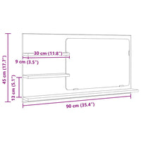 vidaXL Mobile Bagno Specchio Rovere Artigianale 90x11x45 cm Truciolato