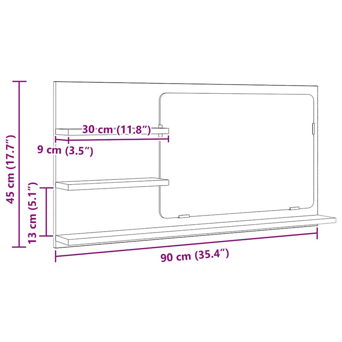 vidaXL Mobile Bagno Specchio Rovere Artigianale 90x11x45 cm Truciolato