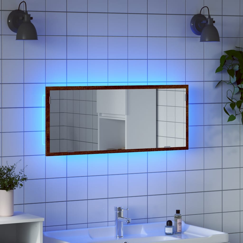 Specchio da Bagno LED Rovere Marrone 100x8,5x37cm in Truciolato 856274