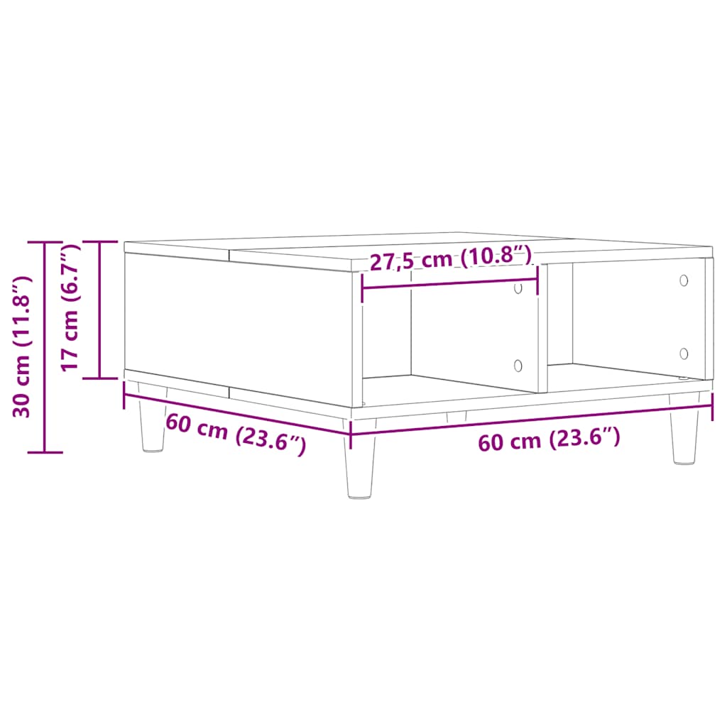 vidaXL Tavolino da Salotto Artigianale 60x60x30 cm Legno Multistrato