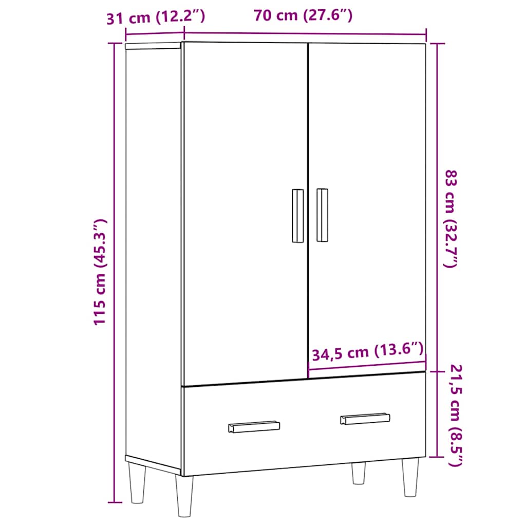 Credenza Rovere Artigianale 70x31x115 cm in Legno Multistrato