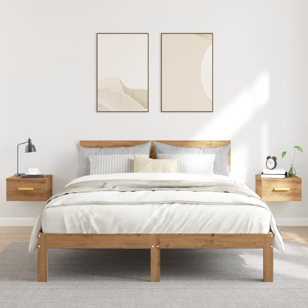 Comodini a Muro 2 pz-Set di 2 Tavolino da notte Rovere Artigianale 35x35x20 cm