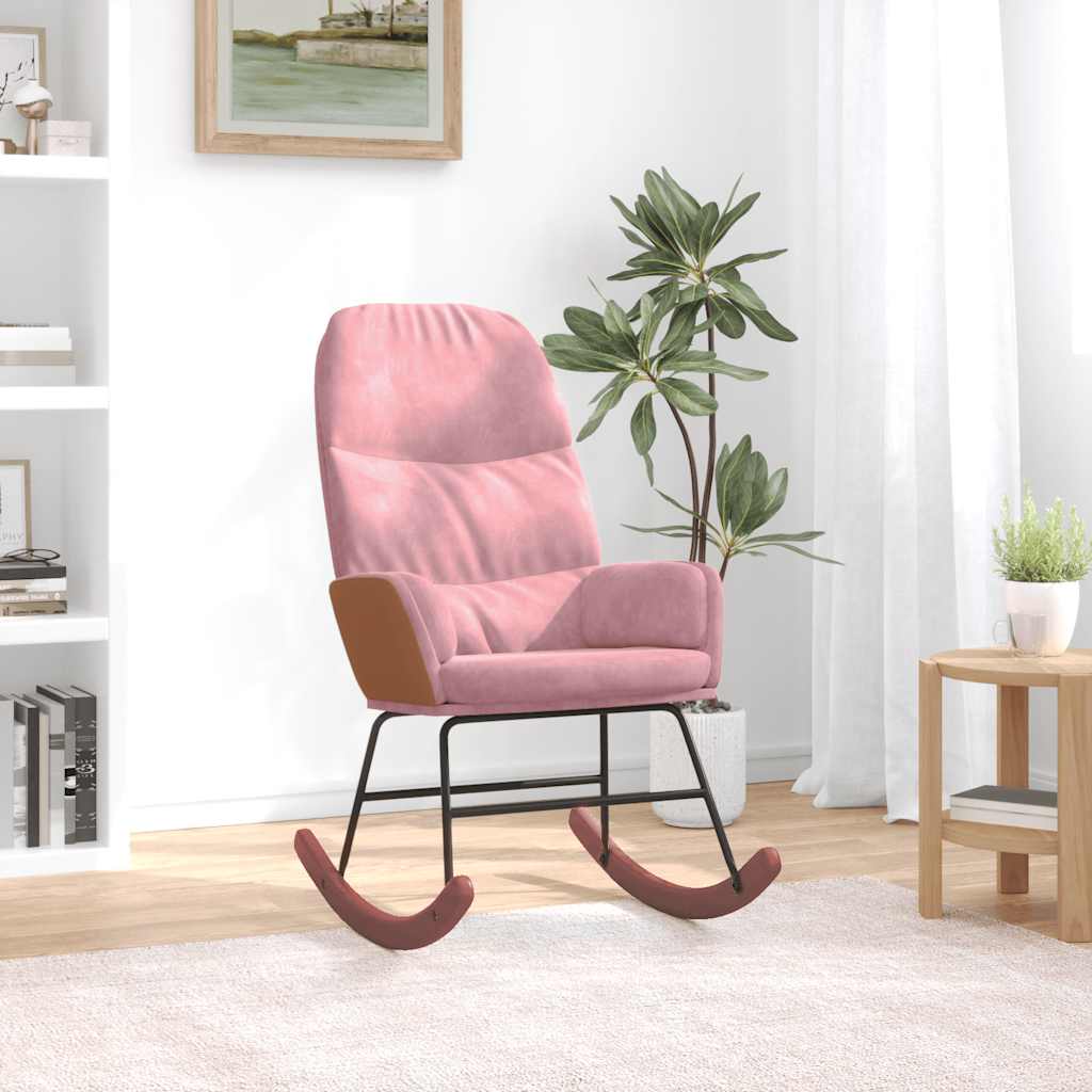 vidaXL Sedia a Dondolo Rosa in Velluto