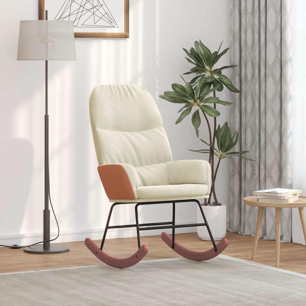vidaXL Sedia a Dondolo in Velluto Crema Bianco