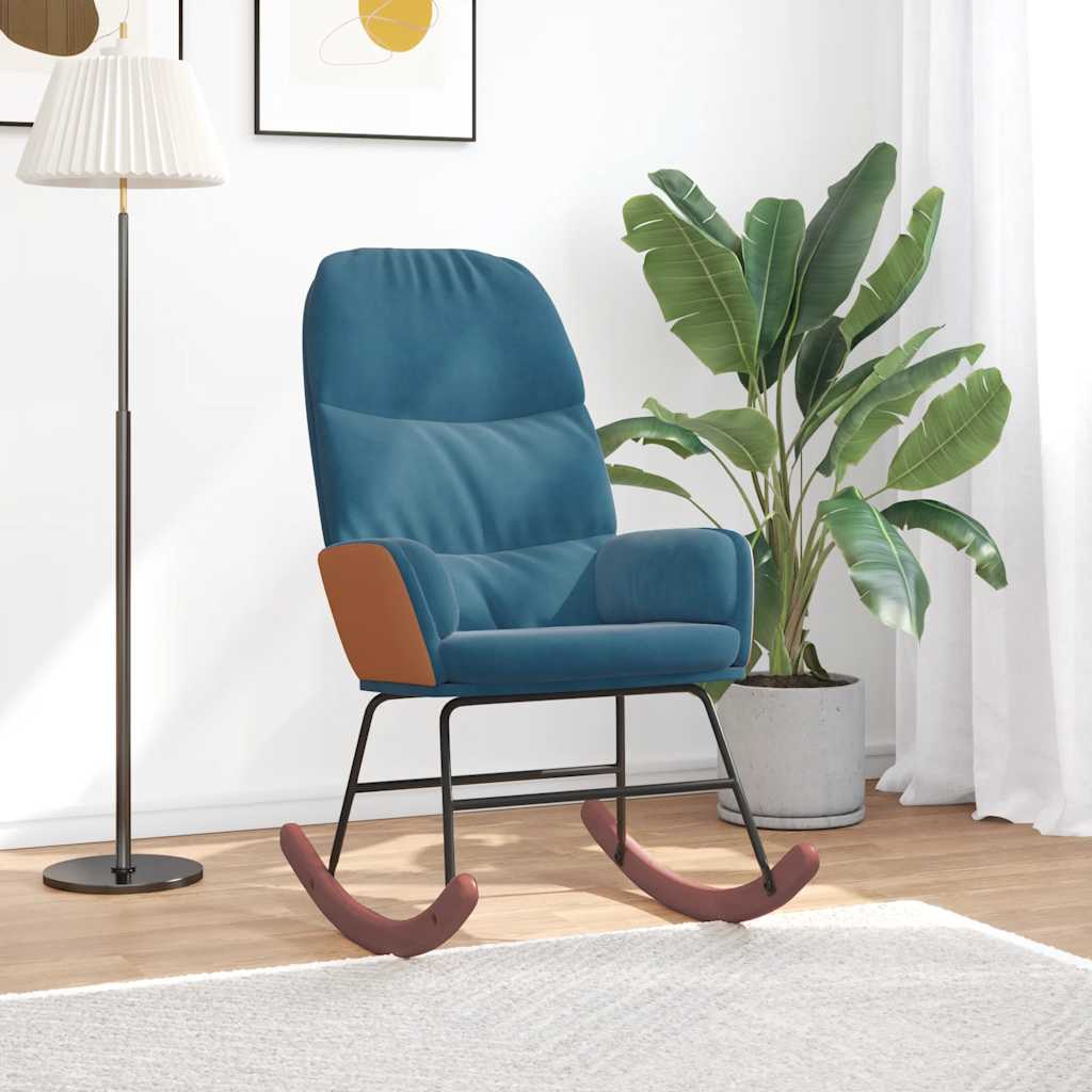 vidaXL Sedia a Dondolo Blu in Velluto