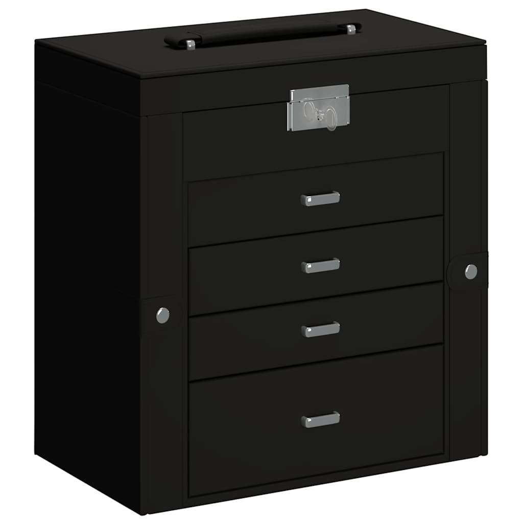 Portagioie a 5 Strati con Specchio Chiudibile a Specchio-Portagioie Specchiato Nero