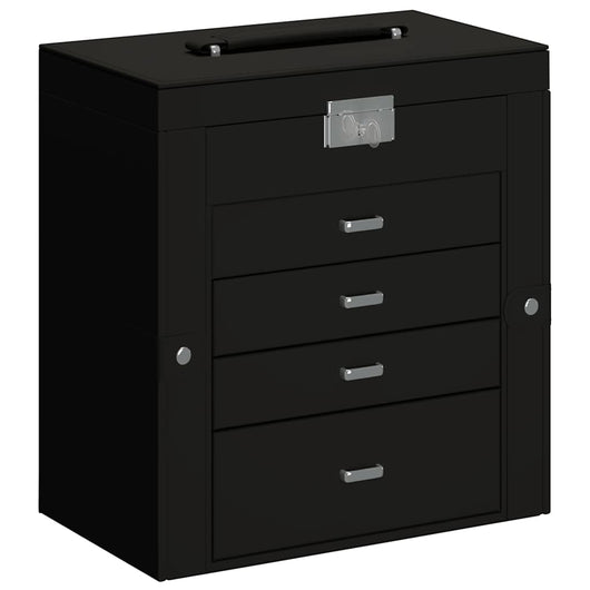 Portagioie a 5 Strati con Specchio Chiudibile a Specchio-Portagioie Specchiato Nero