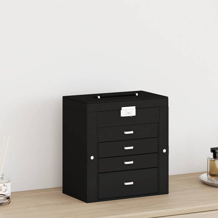 Portagioie a 5 Strati con Specchio Chiudibile a Specchio-Portagioie Specchiato Nero