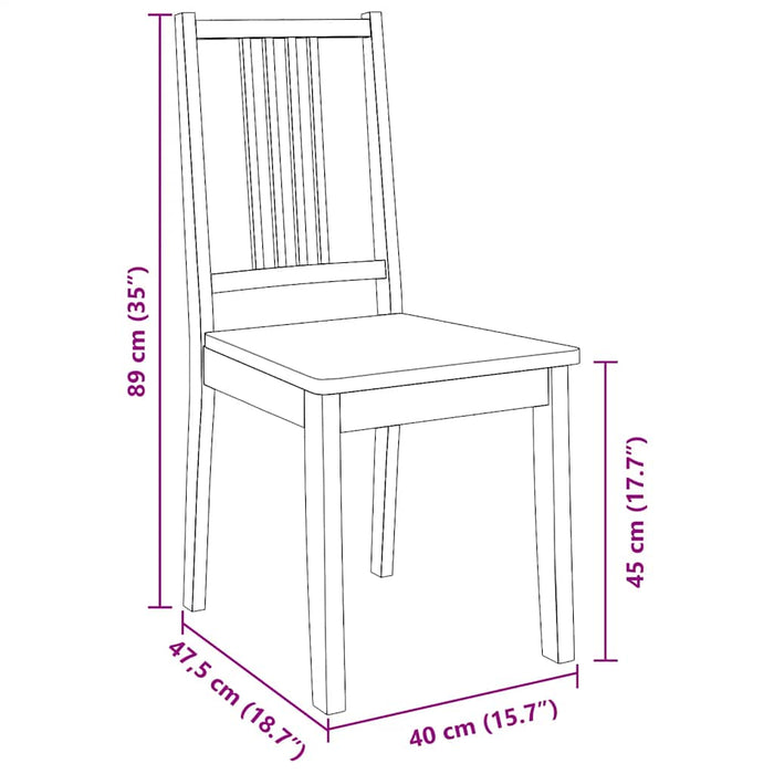 Sedie da Pranzo 2 pz Naturale in Legno Massello di Hevea