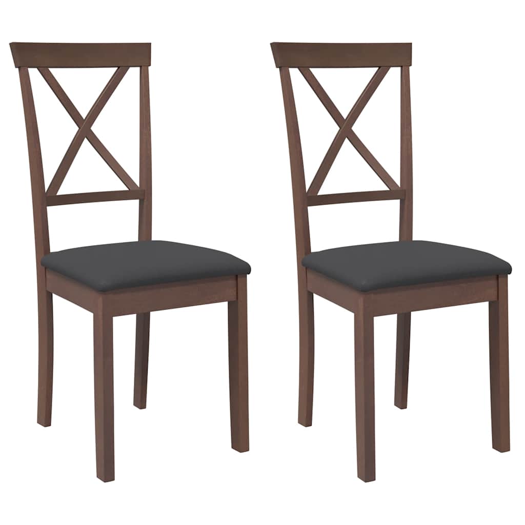 Sedie da Pranzo con Cuscini 2pz Marrone Legno Massello di Hevea 4102402
