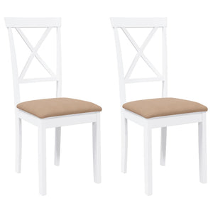 Sedie da Pranzo con Cuscini 2 pz Bianco Legno Massello di Hevea