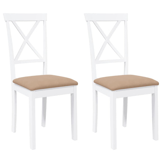 Sedie da Pranzo con Cuscini 2 pz Bianco Legno Massello di Hevea