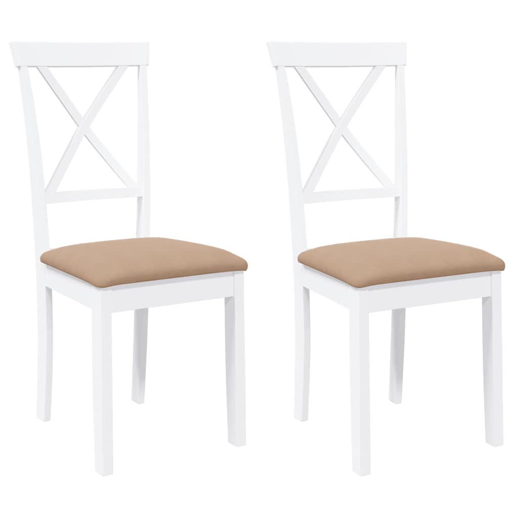 Sedie da Pranzo con Cuscini 2 pz Bianco Legno Massello di Hevea 4102408