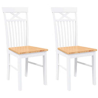 Sedie da Pranzo 2 pz Bianche in Legno Massello di Hevea
