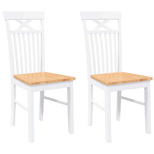 Sedie da Pranzo 2 pz Bianche in Legno Massello di Hevea