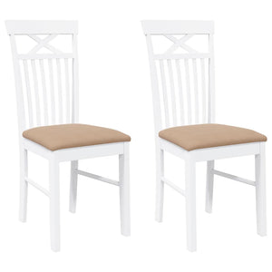 Sedie da Pranzo con Cuscini 2 pz Bianco Legno Massello di Hevea