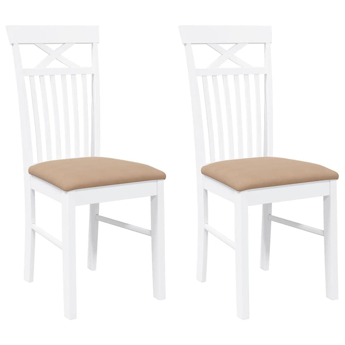 Sedie da Pranzo con Cuscini 2 pz Bianco Legno Massello di Hevea