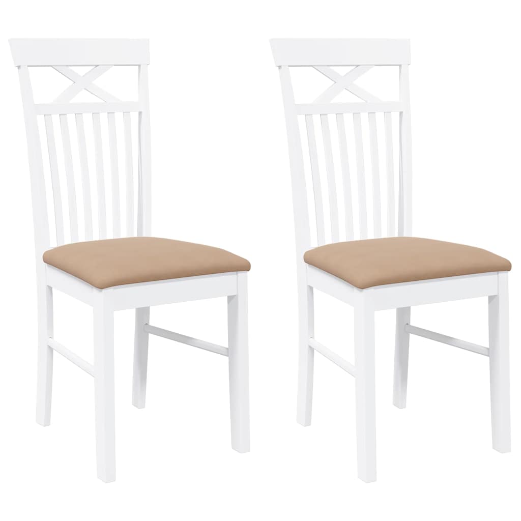 Sedie da Pranzo con Cuscini 2 pz Bianco Legno Massello di Hevea 4102416