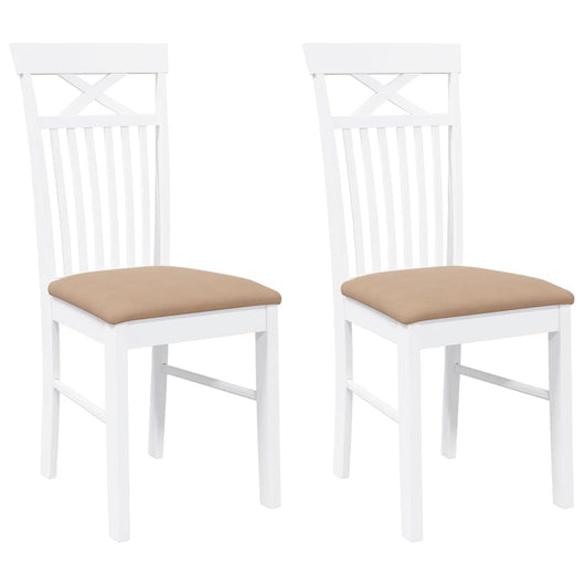 Sedie da Pranzo con Cuscini 2 pz Bianco Legno Massello di Hevea 4102416