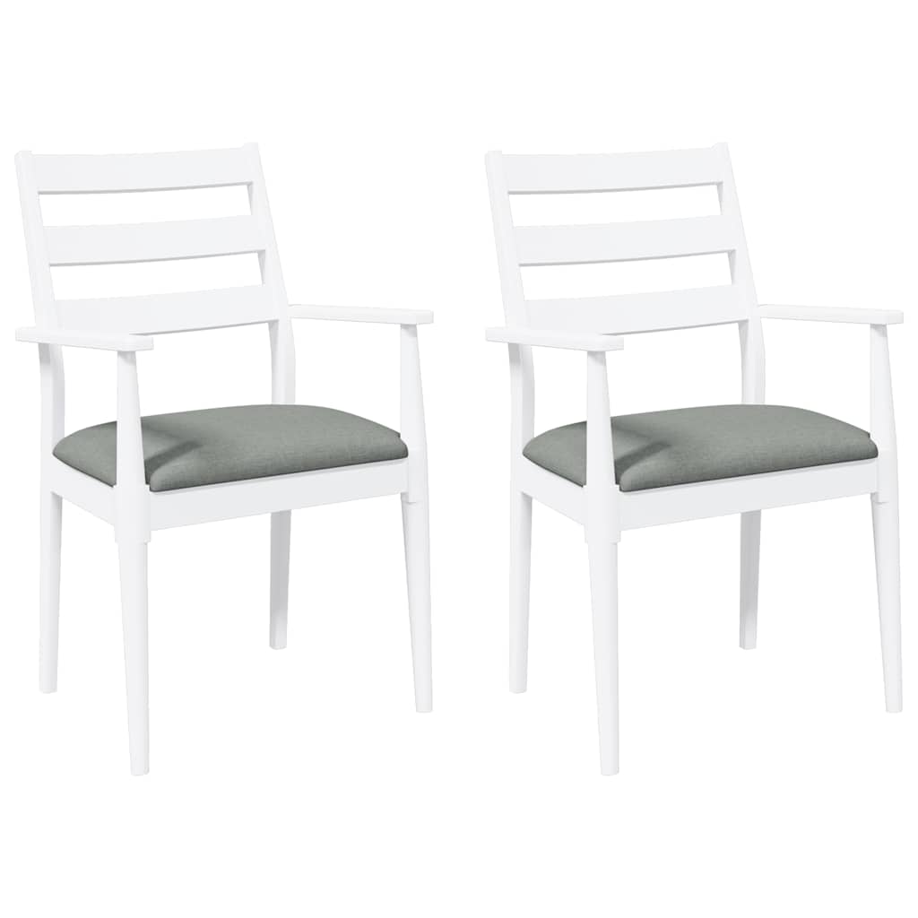 Sedie da Pranzo con Cuscini 2 pz Bianco Legno Massello di Hevea 4102474