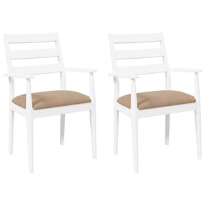 Sedie da Pranzo con Cuscini 2 pz Bianco Legno Massello di Hevea