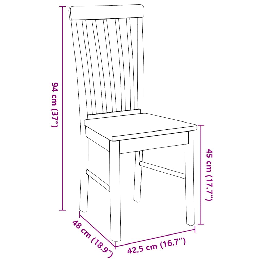 Sedie da Pranzo 2 pz in Legno Massello di Hevea 4102502