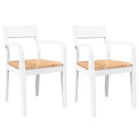 Sedie da Pranzo 2 pz Bianche in Legno Massello di Hevea