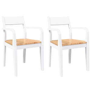 Sedie da Pranzo 2 pz Bianche in Legno Massello di Hevea