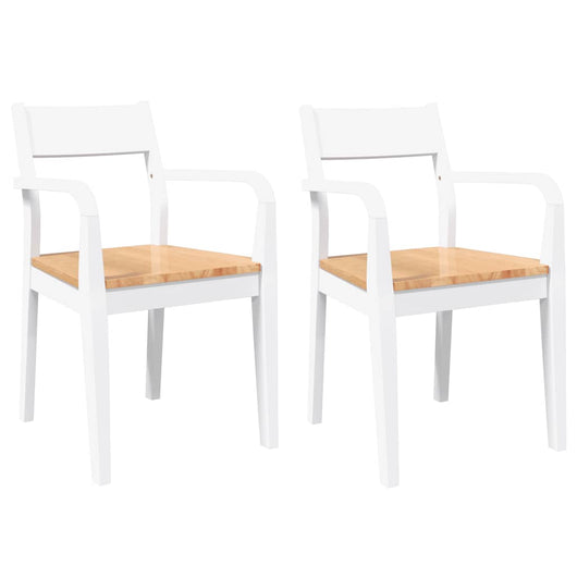 Sedie da Pranzo 2 pz Bianche in Legno Massello di Hevea