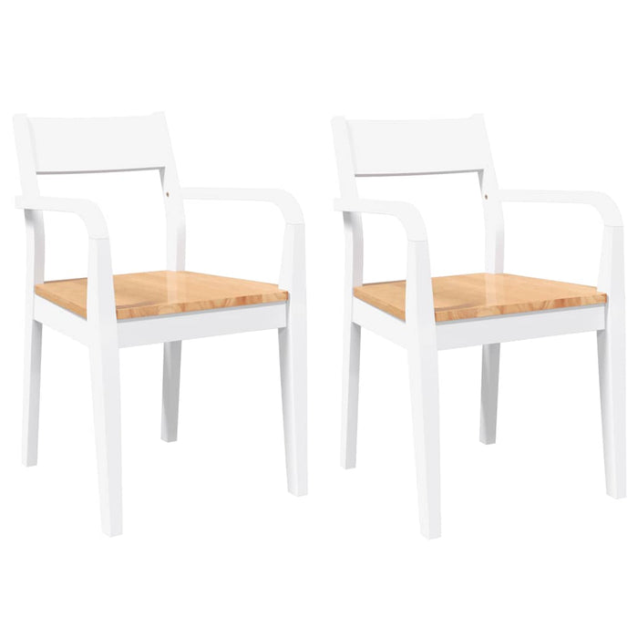 Sedie da Pranzo 2 pz Bianche in Legno Massello di Hevea