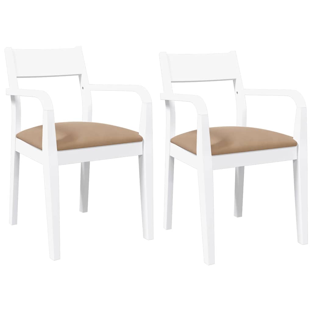 Sedie da Pranzo con Cuscini 2 pz Bianco Legno Massello di Hevea 4102514