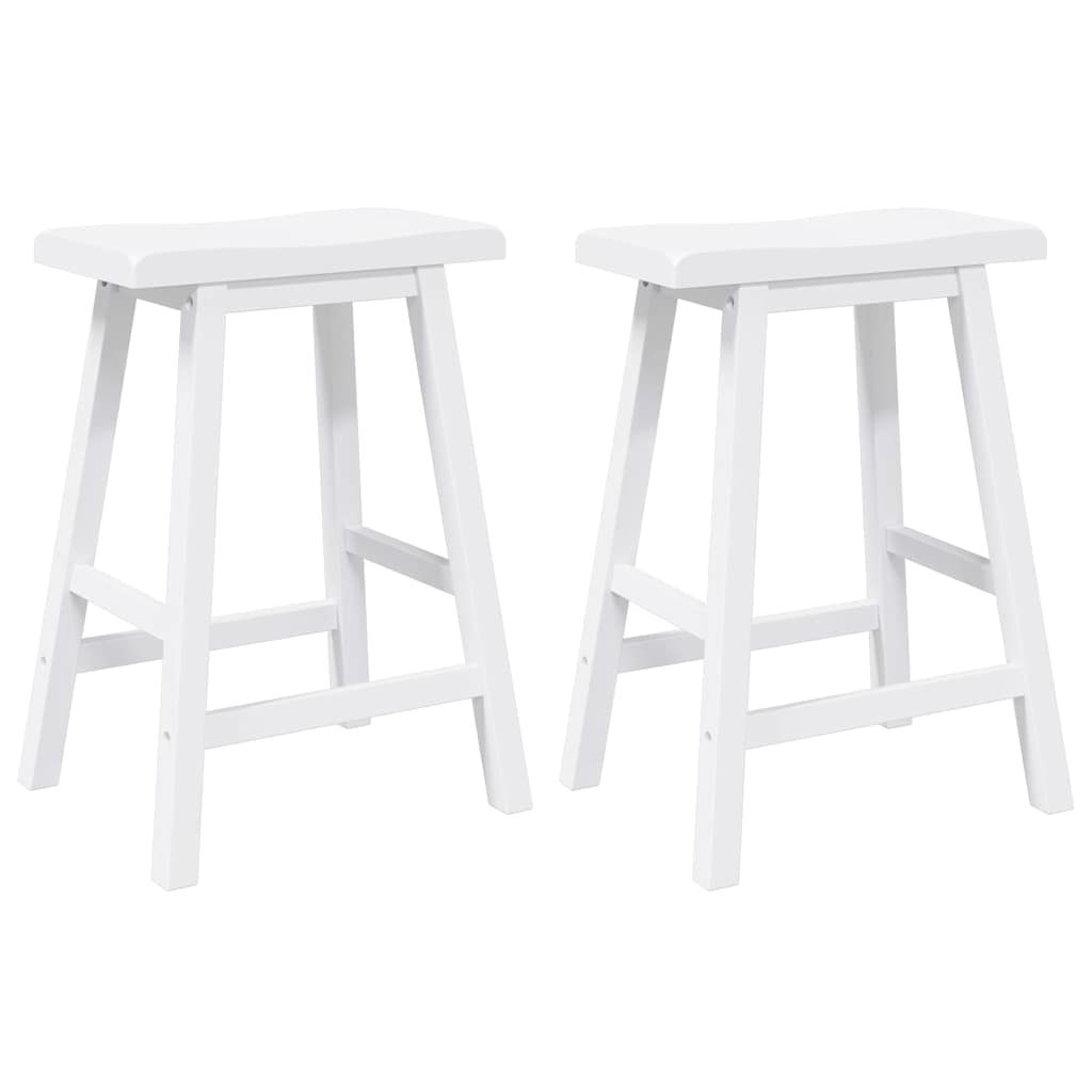 Sgabelli da Bar 2 pz Bianchi in Legno Massello di Hevea