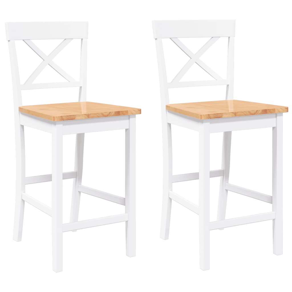 Sgabelli da Bar 2 pz Bianchi in Legno Massello di Hevea
