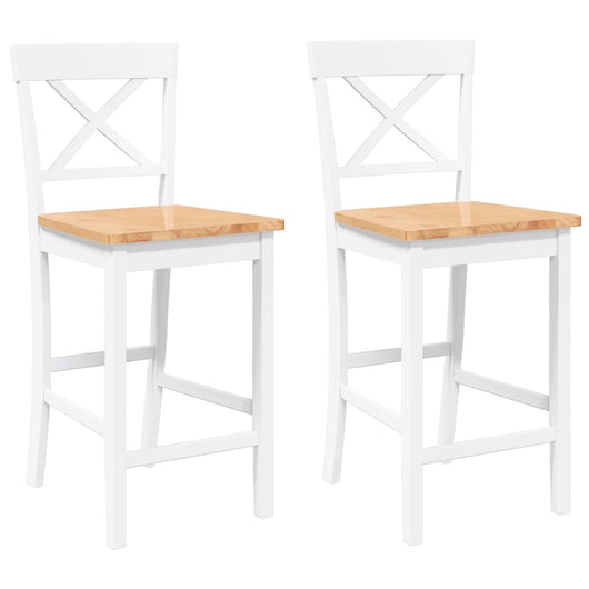 Sgabelli da Bar 2 pz Bianchi in Legno Massello di Hevea