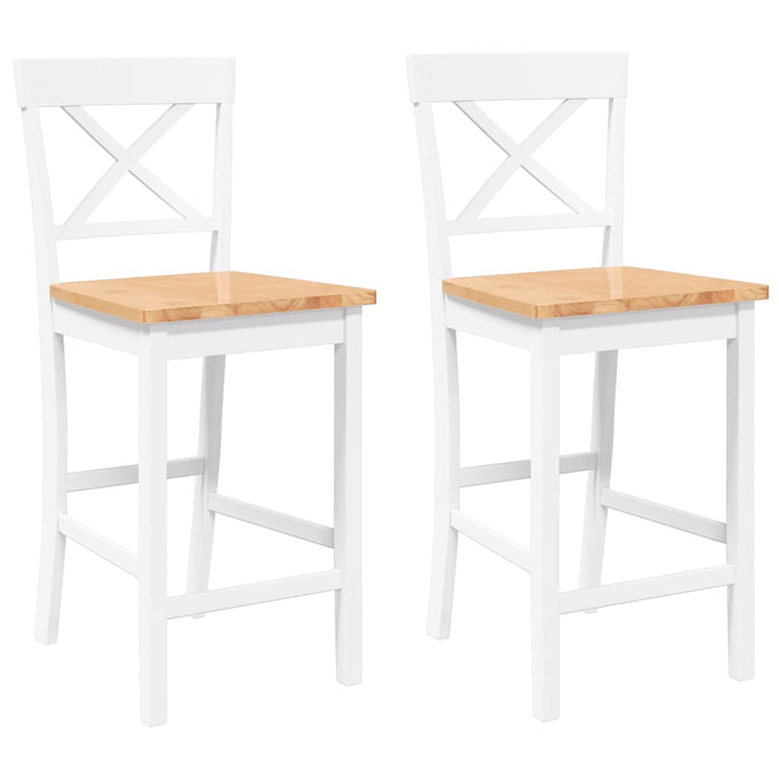 Sgabelli da Bar 2 pz Bianchi in Legno Massello di Hevea