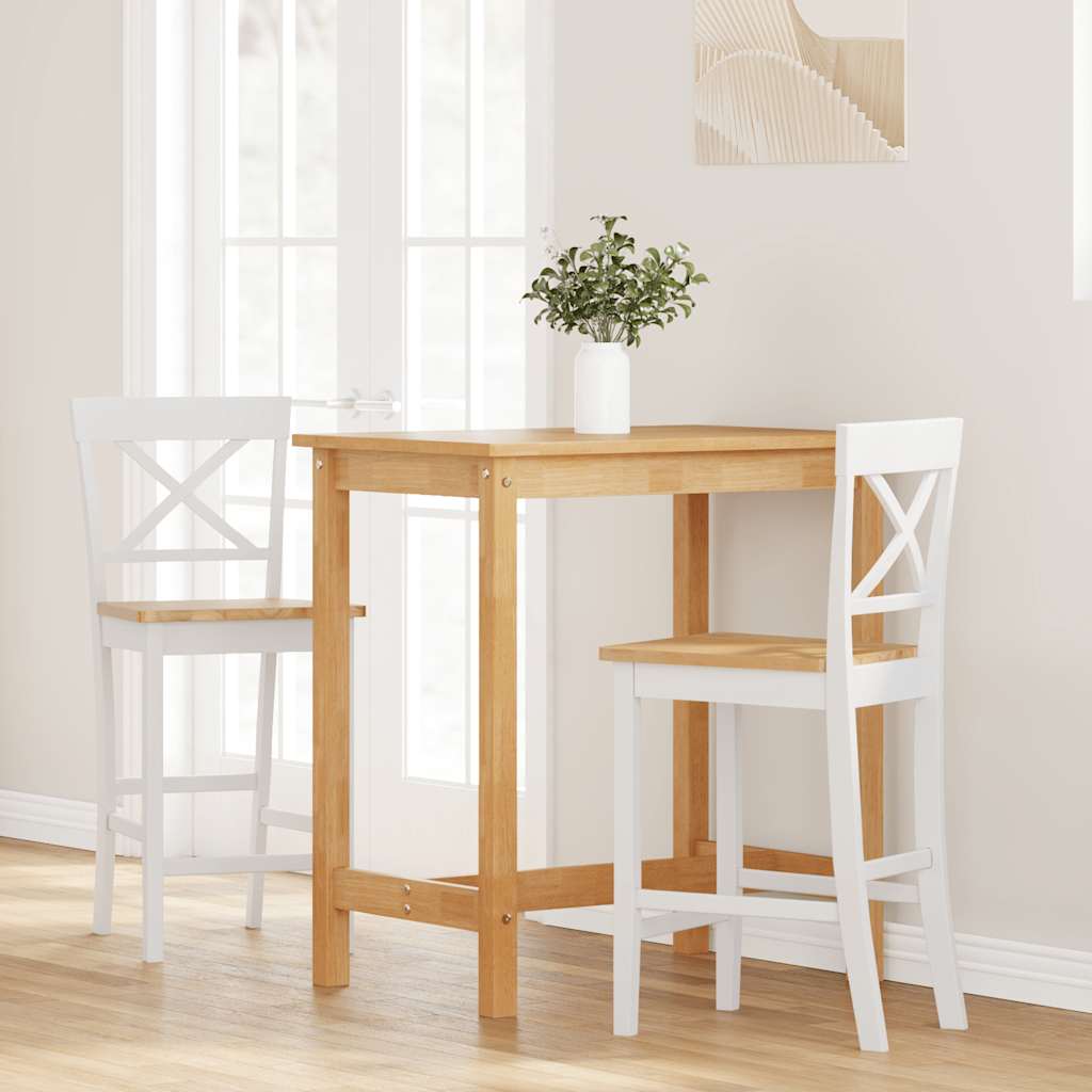 Sgabelli da Bar 2 pz Bianchi in Legno Massello di Hevea