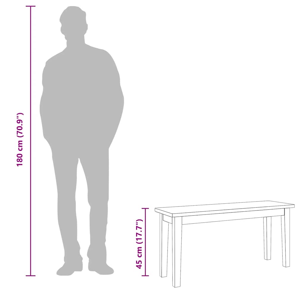 Panca 90 cm Bianco in Legno Massello di Hevea