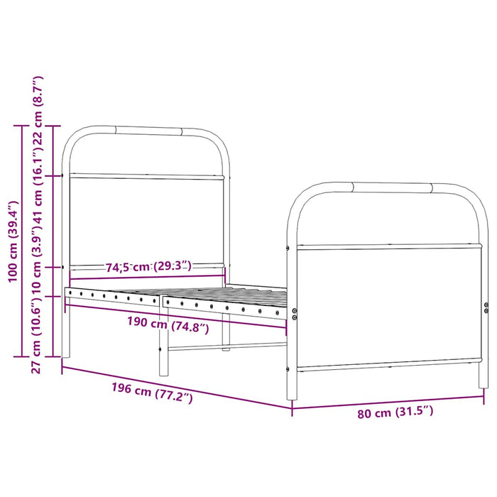 Giroletto senza Materasso-Struttura Letto Rovere Marrone 75x190cm in Truciolato 202111