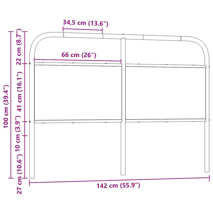 Testiera Rovere Marrone 135 cm in Acciaio e Truciolato 4100339