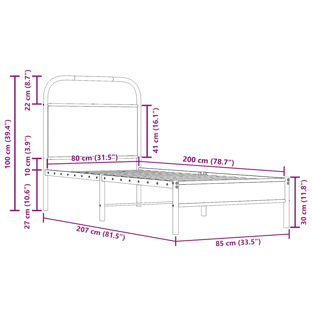 Giroletto senza Materasso-Struttura Letto Rovere Fumo 80x200 cm in Truciolato 611654