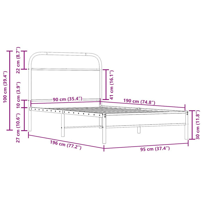 Giroletto senza Materasso-Struttura Letto Rovere Fumo 90x190 cm in Truciolato 625767
