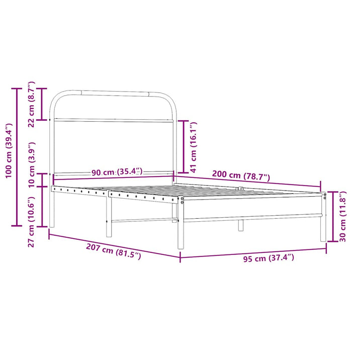 Giroletto senza Materasso-Struttura Letto Rovere Fumo 90x200 cm in Truciolato 674133