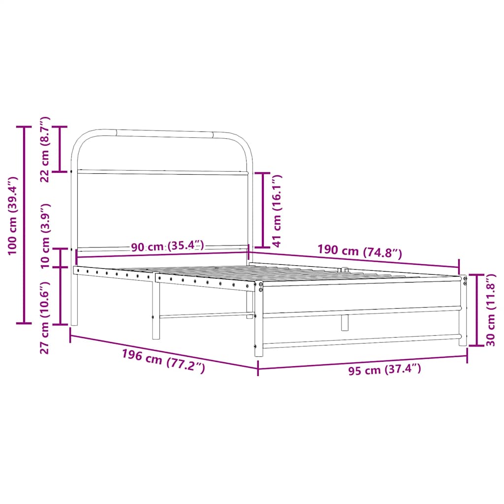 Giroletto senza Materasso-Struttura Letto Rovere Fumo 90x190 cm in Truciolato 200293